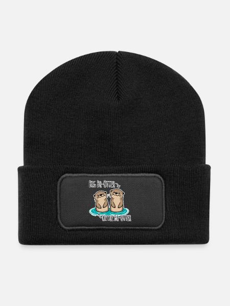 Niedliche Otter Brüder für große und kleine Brüder - Recycelte Patch Beanie - Schwarz