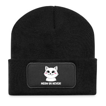 Meow or Never Cat - Recycled Patch Beanie - black - Front