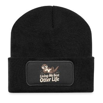 Living My Best Otter Life – Otter - Recycelte Patch Beanie - Schwarz - Vorne