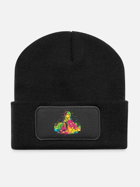 Karting Karting Sport Automobile Go-kart coloré - Beanie recyclé à patch - noir