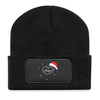 Weihnachten Musik aus Musiknoten Singen - Recycelte Patch Beanie - Schwarz - Vorne