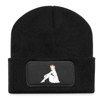 Rose – Line Art Summer Motif - Recycled Patch Beanie - black - Front