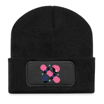 Glam Skate Pink und Blauer Helm - Recycelte Patch Beanie - Schwarz - Vorne