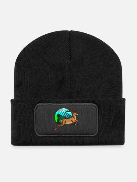 Cerf sauteur dans le cercle au néon - Beanie recyclé à patch - noir