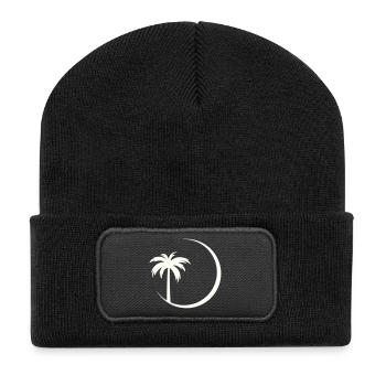 Palmenkreis Silhouette - Recycelte Patch Beanie - Schwarz - Vorne
