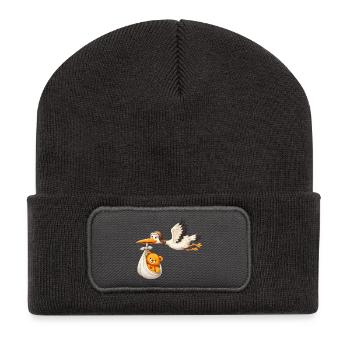 Cigogne Bébé Accouchement Teddy en Nounours en Paquet Nouveau-Né - Beanie recyclé à patch - charbon - Devant