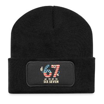 US Flag 67 Memes Six Seven - Recycelte Patch Beanie - Schwarz - Vorne