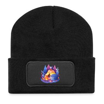 Sleeping hedgehog at the campfire - Recycled Patch Beanie - black - Front