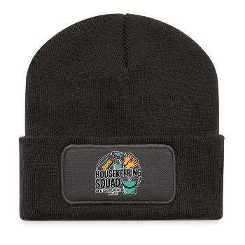 Conception de nettoyage amusante - Beanie recyclé à patch - charbon - Devant