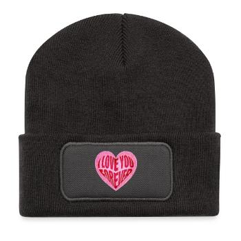 Cœur avec l’inscription Je t’aimerai pour toujours - Beanie recyclé à patch - charbon - Devant