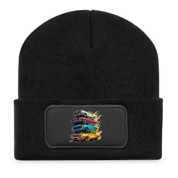Graphique de tout-petit juste un garçon qui adore les voitures - Beanie recyclé à patch - noir - Devant