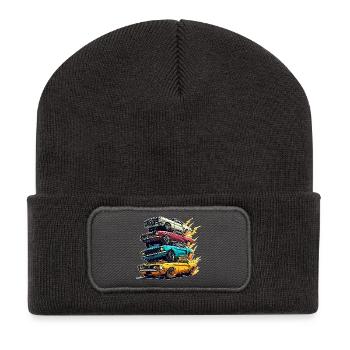 Just A Boy Who Loves Cars Kleinkind-Grafik - Recycelte Patch Beanie - Dunkelgrau - Vorne