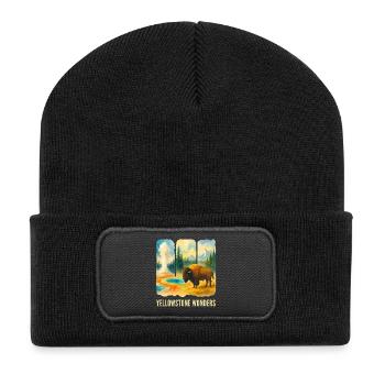 Berglandschaft mit Vulkan - Recycelte Patch Beanie - Schwarz - Vorne