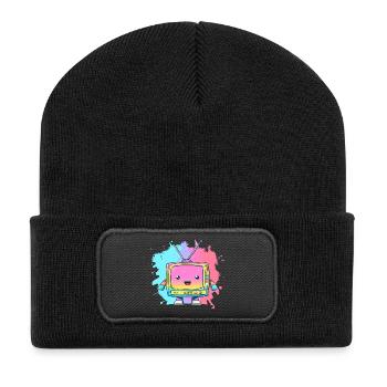 Pastell TV Kawaii Neon - Recycelte Patch Beanie - Schwarz - Vorne
