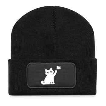 Katze Niedlich - Recycelte Patch Beanie - Schwarz - Vorne