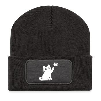 Chat mignon - Beanie recyclé à patch - charbon - Devant
