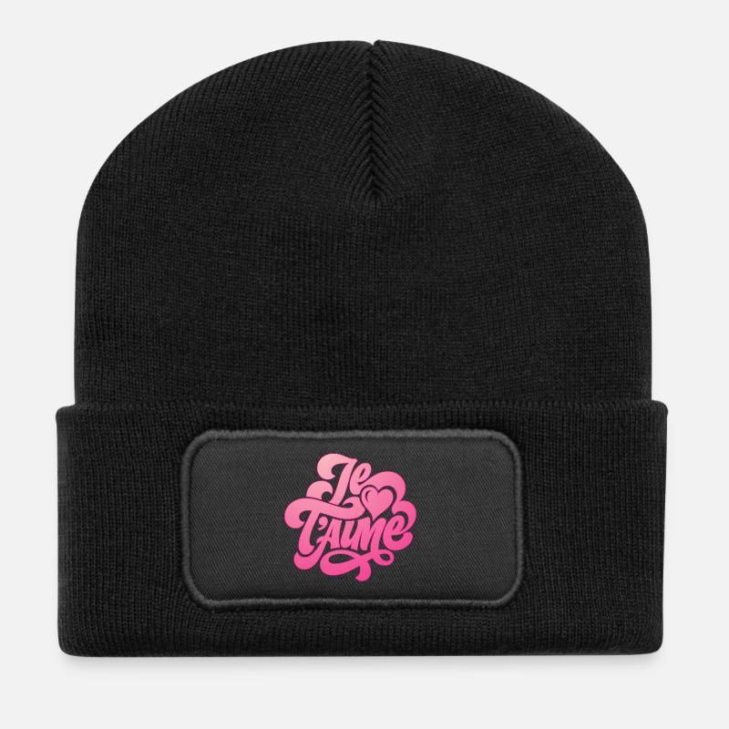 Je t'aime - Ich liebe Dich - Valentinstag - Recycelte Patch Beanie - Schwarz