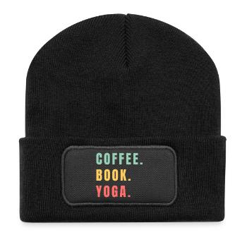 COFFEE BOOK YOGA - Recycelte Patch Beanie - Schwarz - Vorne