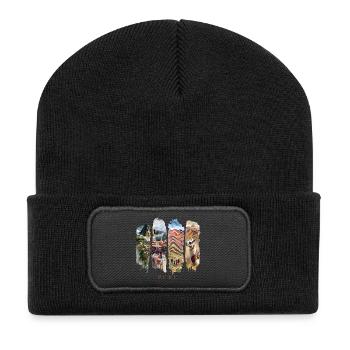 Peru Urlaub Travel – Inka & Berge Motiv - Recycelte Patch Beanie - Schwarz - Vorne