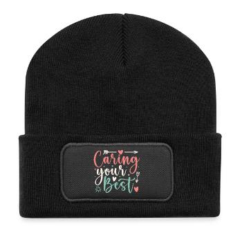 Social Worker Quote Caring Your Best Social Work - Recycled Patch Beanie - black - Front