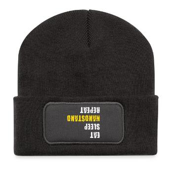 Mange, Dors, Équilibre Mains, Gymnastique répétée - Beanie recyclé à patch - charbon - Devant