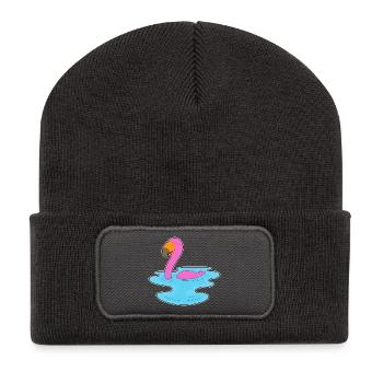 Flamingo Schwimmen - Recycelte Patch Beanie - Dunkelgrau - Vorne