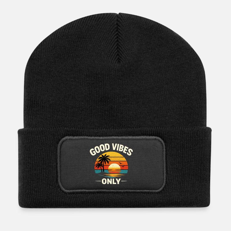  Sonnenuntergang Palmen - Recycelte Patch Beanie - Schwarz