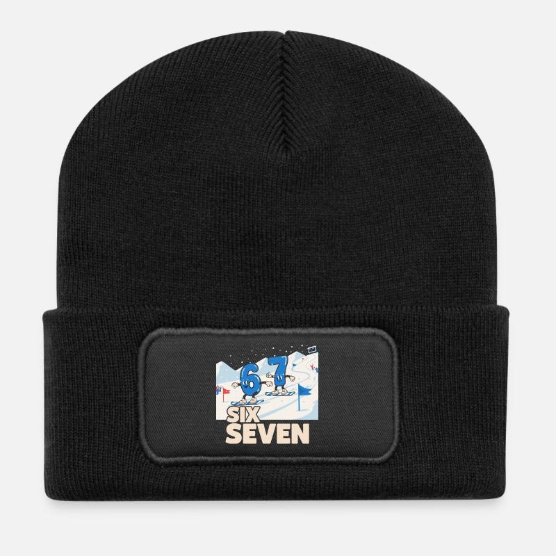 67 Snowboarding Six Seven Meme - Recycelte Patch Beanie - Schwarz