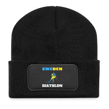 Biathlon Sweden silhouette blue yellow - Recycled Patch Beanie - black - Front