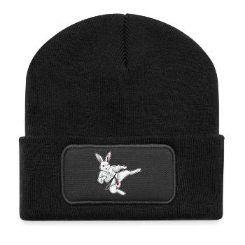 Hase Karate Kampfsport - Recycelte Patch Beanie - Schwarz - Vorne