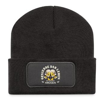 Enjoy Life – Beer Mug Retro Saying - Recycled Patch Beanie - dark grey - Front