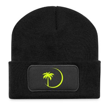 Neon palm tree in a circle - Recycled Patch Beanie - black - Front