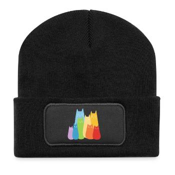 Bunte Katzen Katze Regenbogen - Recycelte Patch Beanie - Schwarz - Vorne