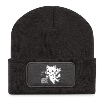 Kawaii Katze Handballspieler - Recycelte Patch Beanie - Dunkelgrau - Vorne
