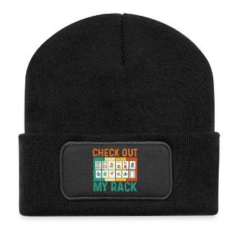 Schau dir meine Rack-Mahjong-Spielerplättchen an - Recycelte Patch Beanie - Schwarz - Vorne