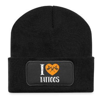 I Love Tattoos Orange Heart Ink Artist Design - Recycled Patch Beanie - black - Front