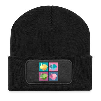 Kaninchen Pop-Art Farbblock-Set - Recycelte Patch Beanie - Schwarz - Vorne