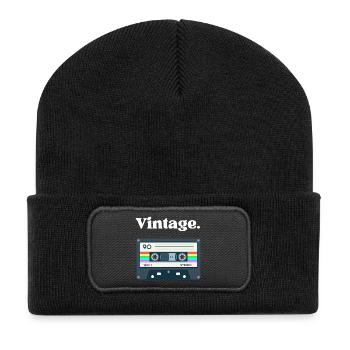 Retro-Vintage-Kassette – Nostalgie-Design - Recycelte Patch Beanie - Schwarz - Vorne