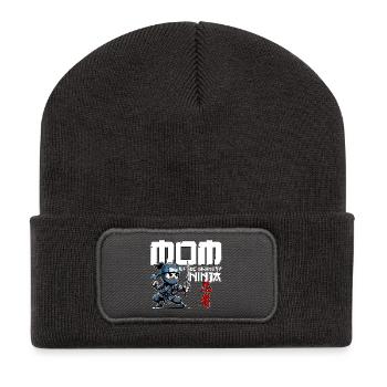 Mom Of The Birthday Ninja Birthday Funny - Recycled Patch Beanie - dark grey - Front