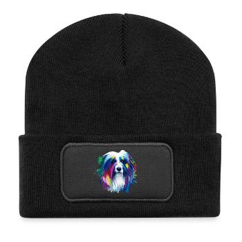 Altenglischer Schäferhund lebendige Ölmalerei Kunst - Recycelte Patch Beanie - Schwarz - Vorne