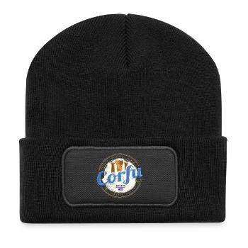Korfu Ionische Inseln Griechenland Souvenir - Recycelte Patch Beanie - Schwarz - Vorne