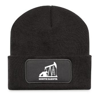 North Dakota Oilfield Pumpjack Design - Recycled Patch Beanie - dark grey - Front