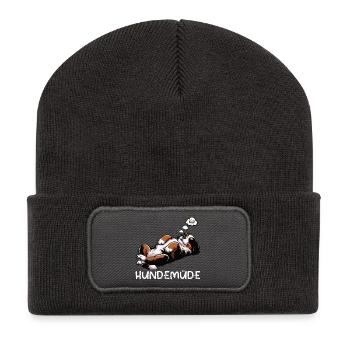 Chien de montagne bernois fatigué Chien de montagne bernois - Beanie recyclé à patch - charbon - Devant