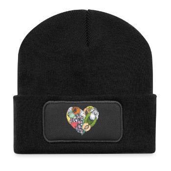 Fruchtherz Collage - Recycelte Patch Beanie - Schwarz - Vorne