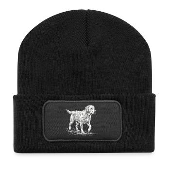 Labrador Sketch Weiß – Minimalistisches Design - Recycelte Patch Beanie - Schwarz - Vorne