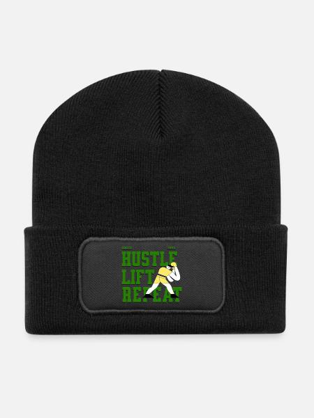 Hustle Lift Repeat – Gym Lifestyle - Recycled Patch Beanie - black