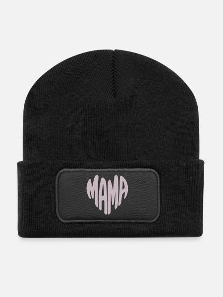 Mama Herz Typografie - Recycelte Patch Beanie - Schwarz