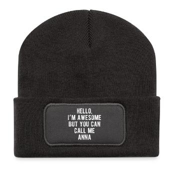 Hello I’m Awesome Call Me Anna Funny Quote - Recycled Patch Beanie - dark grey - Front