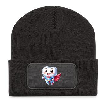 Zahnarzt Superheld Zahn Gebiss Held Zähneputzen - Recycelte Patch Beanie - Dunkelgrau - Vorne