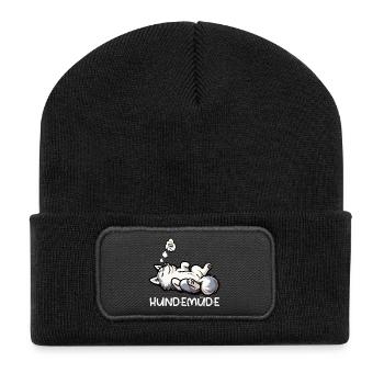 Hundemüde Husky Huskys Huskybesitzer Huskyhalter  - Recycelte Patch Beanie - Schwarz - Vorne